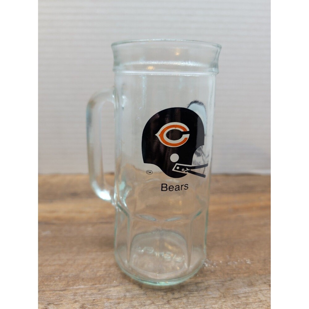 VTG Fisher Beer Mug Drinking Glass NFL Football Team Chicago Bears Helmet 7"